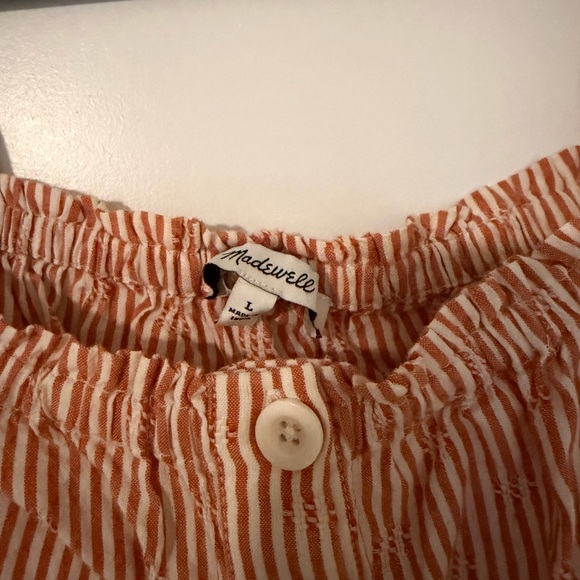 Madewell | Puff-Sleeve Crop Top Embroidered Stripe Orange White Large - Picture 15 of 15
